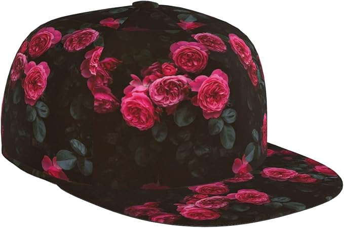 ASYG Rose Baseball Cap Women Hat Fashion Flat Bill Brim Flowers Adjustable Hats Cute Cap