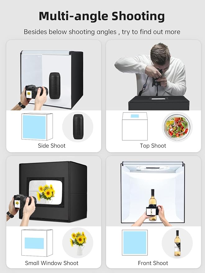 Glendan Light Box Photography, Portable Photo Studio Light Box, 16" x 16" Professional Dimmable Shooting Tent Kit with 216 LED Table Top Light & 6 Backdrops Photo Box for Product Photography