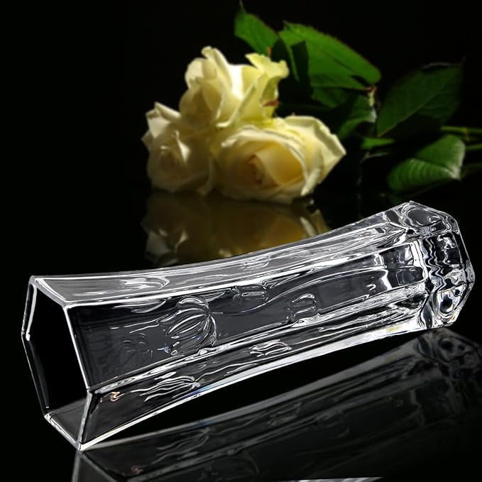 CS Crystal Vase 12-inch high, Tulip Design, for Flowers & Decor. Lovely Nice Shiny Piece. Perfect as a Gift, Suitable for All Occasions.
