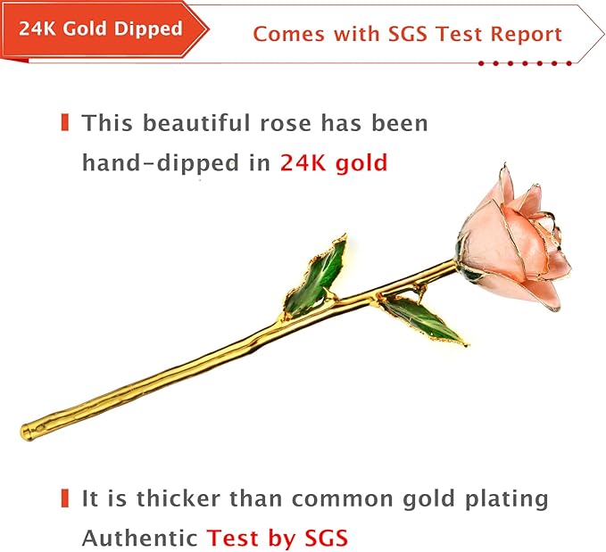 AliveRose Anniversary Rose Gift for Wife,24k Gold Real Rose Gift for her, Long Stem Rose Made from Real Gold Rose for Valentines Mothers Day Birthday (Peach Pink with Crystal Vase)
