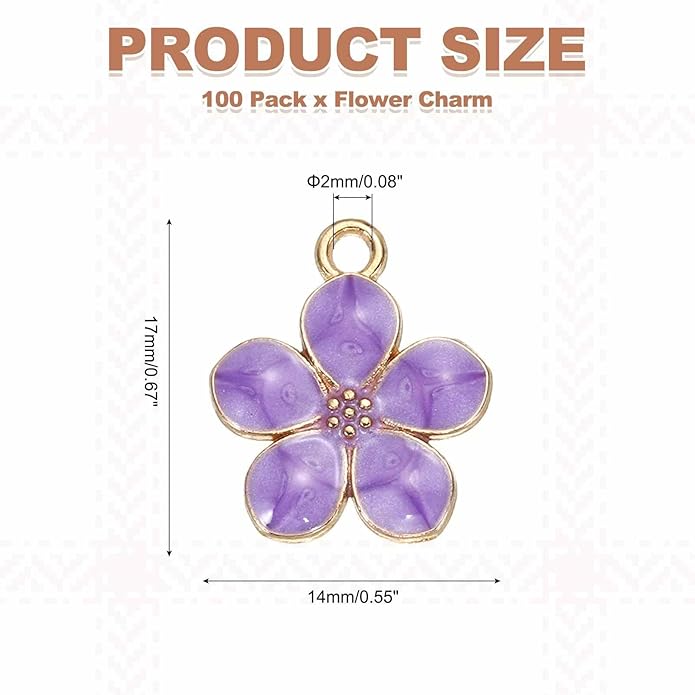 MECCANIXITY Enamel Charm Cherry Blossom Alloy Cute Small Flower Charm Gold Plated Pendant for Jewelry Making