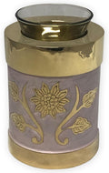 Pink Garden Brass Tealight Cremation Urn | Unique Brass Funeral Urn with Gold & Pink Enamel Details | Tealight