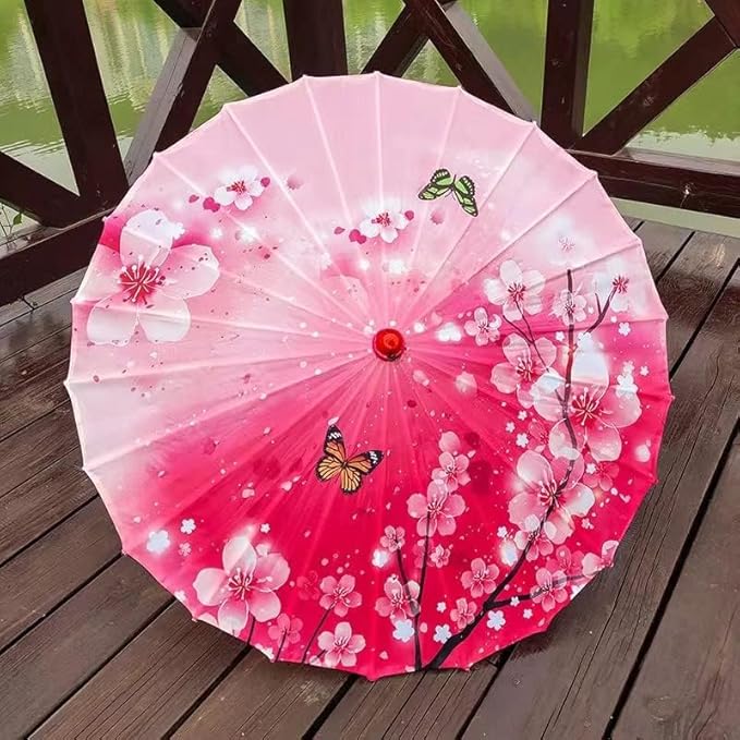 33" Handmade Oiled Parasol Bamboo Silk Umbrella Chinese Japanese Art Classical Dance Umbrella Plum Blossom for Wedding Parties Photography Costumes Cosplay Decoration and Other Events