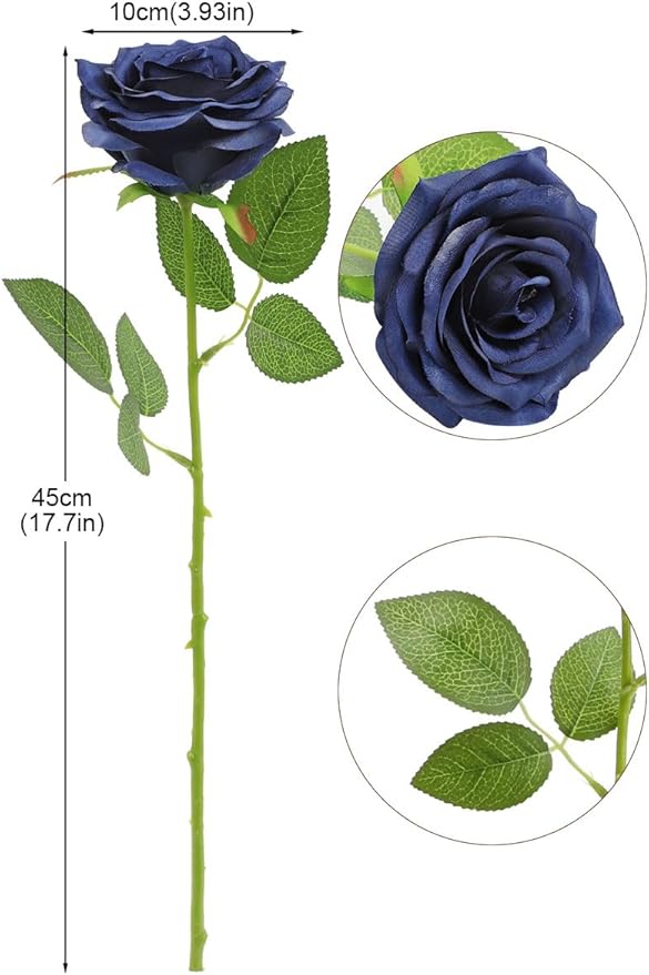 Artificial Rose Flower Navy Blue Flowers Navy Blue Roses Silk Flowers 30 pcs with Long Stem Silk Roses Bouquet for Wedding Bridal Shower Party Home Decoration