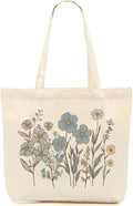 Aesthetic Floral Canvas Tote Bag for Women with Pocket, Tote Bags for Grocery Shopping Work Gym Christmas Birthday