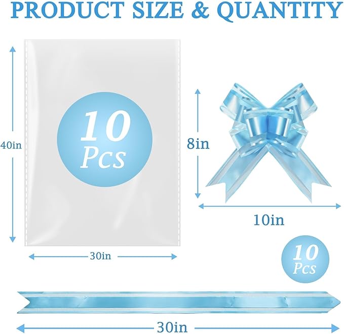 PigPotParty 30"x40" Clear Cellophane Gift Bags - Includes Bows – 10 Pack Large Cellophane Wrap for Gift Baskets, Plastic Gifts Bags for Gift Giving
