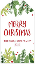 Andaz Press Personalized Christmas Holiday Season Classic Gift Tags, Merry Christmas Custom Family Name and Year, Holly and Berry Branches Design, for Holiday Events, Parties, and Favors, 60-Pack