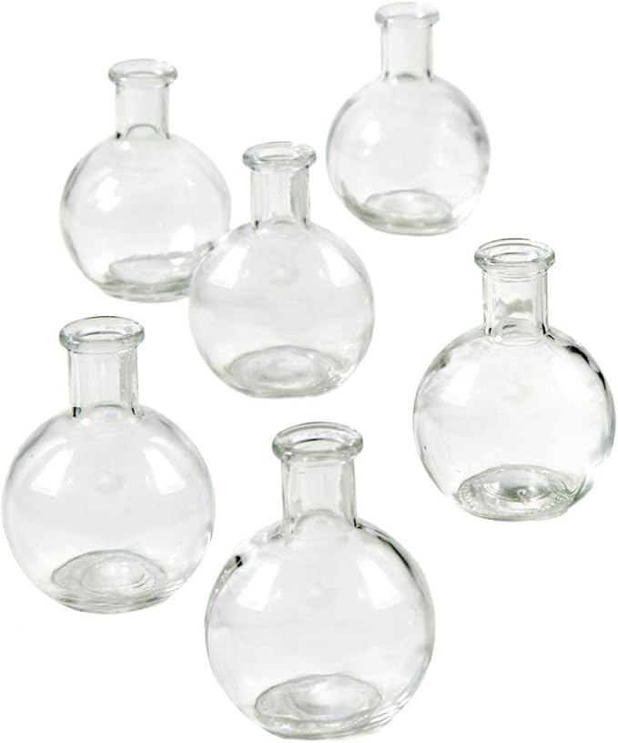 Serene Spaces Living Set of 6 Small Clear Ball Bud Vases, Transparent Glass Vases for Weddings, Events, Parties, Floral Centerpieces for Home Decor, Measures 4" Tall