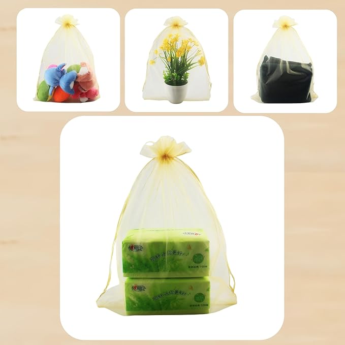 QIANHAILIZZ 50 Pack 12 x 16 Inch Drawstring Jewelry Gift Organza Bags Plant Covers Plants Protection Bag D5B (A-GOLD)