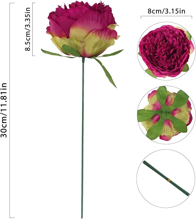 Artificial Peonies 16pcs Artificial Flowers Peony Silk Flower Heads with Stem Purple Fake Flowers Peonies Faux Flowers Realistic Flowers for Home Wedding Party Festival Decor (Purple)