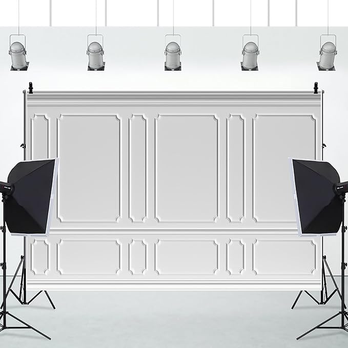 AOFOTO 10x7ft Room Photo Backdrop White Living Room French Classic Frame Wall Photography Background Office Video Conference Meeting Background Adult Children Portrait Photoshoot Backdrop