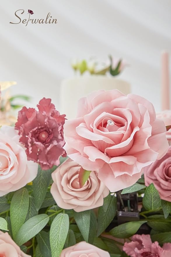 Serwalin Artificial Flowers Wedding Dusty Rose Flowers Silk Flowers Fake Cake Flowers for Festivals Wedding Bouquets Centerpieces Cake Decor Baby Shower Home Decor