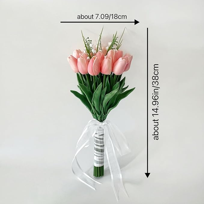 Artificial Floral Tulip Bouquet 20pcs Artificial Tulip Flowers,Bridesmaid Bouquet with Wedding Ceremony Festivals Anniversary Bridal Rehearsal Party Bar Table Decor (Pink)