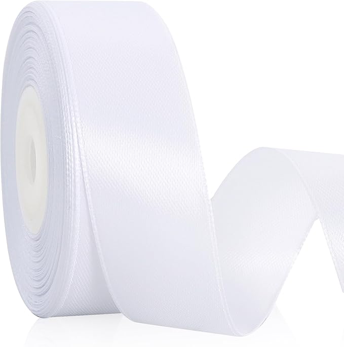 TONIFUL White Satin Ribbon 1 Inch X 25yds Solid Silk Ribbons for Gift Wrapping, Craft, Floral Bouquets, Valentine's Day Christmas Gift Wrapping, Party Wedding Decoration