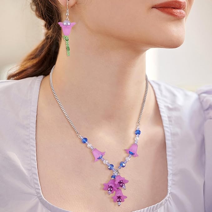 Crafans 50Pcs Frosted Acrylic Flower Beads 17.5x12x1.5mm Transparent Floral Pendants Clear Flower Bead Caps Loose End Spacer Beads for Jewelry Making (Medium Violet Red)