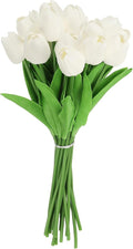 uxcell 20pcs Tulips Artificial Flowers, Faux Flowers Silk Fake Tulip Stems Real Touch for Wedding Bouquet Centerpiece Table Party Decoration(Pure White)