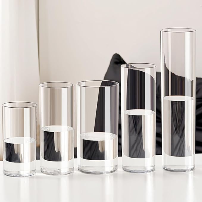 Clear Acrylic Flower Vase, Modern Unbreakable Decorative Cylinder Vase for Wedding Bouquets, Centerpieces, and Home Decor - 10cm Diameter, 40cm Height