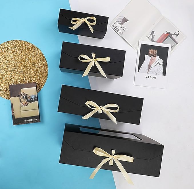 Black Gift Box for Presents with Ribbon 13.2x11x5.3 Inches Clear Gift Box with Window Magnetic Closure Gift Boxes with Lids