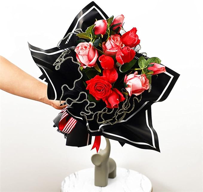Black Korean Fresh Flower Wrapping Mesh Paper Bouquet Floral Packaging Paper Wrinkled Wavy Net Yarn Valentine's Day Flower Shop Supplies Wedding Birthday Decoration 11 X 162 inches/bag (black)