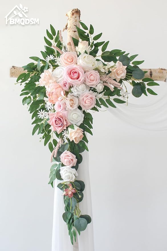 Artificial Flowers Wedding Arch Decor Arch Flowers (Set of 2) for Wedding Welcome Sign and Backdrop Decoration (Light Pink)