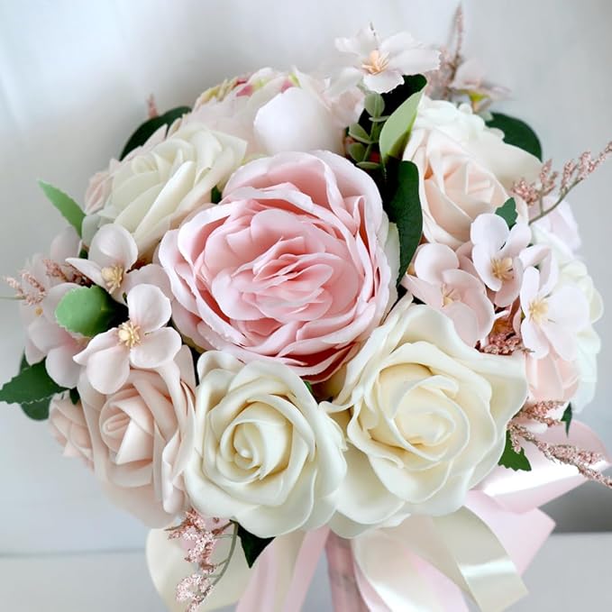 S_SSOY Wedding Bouquet Bride,Bride Bridal Bouquet Bridesmaid Artificial Flowers for Ceremony Anniversary Party Bridal Shower Decoration Wedding Bouquets (Pink)