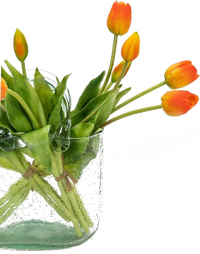 15pcs Artificial Tulips Flowers, Real Touch Latex Bouquet, Fake Tulips for Office Wedding Party Home Kitchen Garden Decoration(Orange,15pcs)