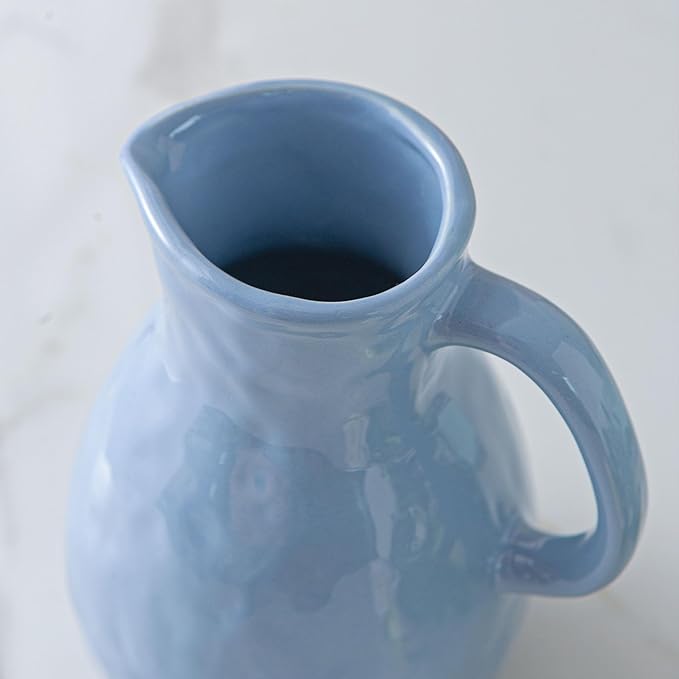 Blue Ceramic Vase with Handle, Pitcher Vases for Modern Farmhouse Home Decor, Small Pottery Flower Jug for Living Room Bedroom Kitchen Office Shelf Decor Centerpiece Table Decoration