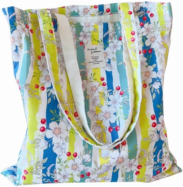 Cotton Canvas Tote Bag Reusable Soft Grocery Cloth Bag Floral Shoulder Bag for Beach Travel Shopping