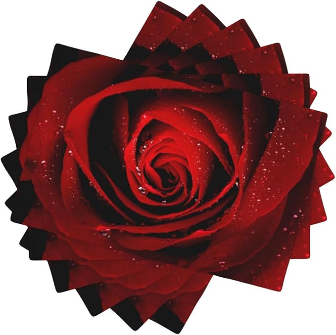 Red Rose Linen Table Placemats Set of 6 Romantic Floral Art Placemat Indoor Outdoor Party Home Desktop Kitchen Dining Room Decoration 12x18 Inch