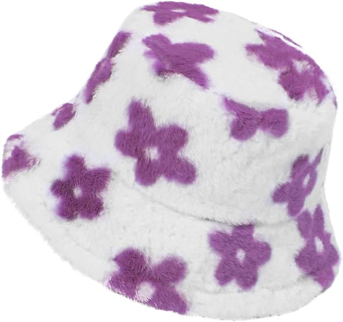 Winter Soft Faux Fur Plush Bucket Hat, Lovely Fisherman Cap, Fashion Outdoor Thick Warm Sun Cap for Women