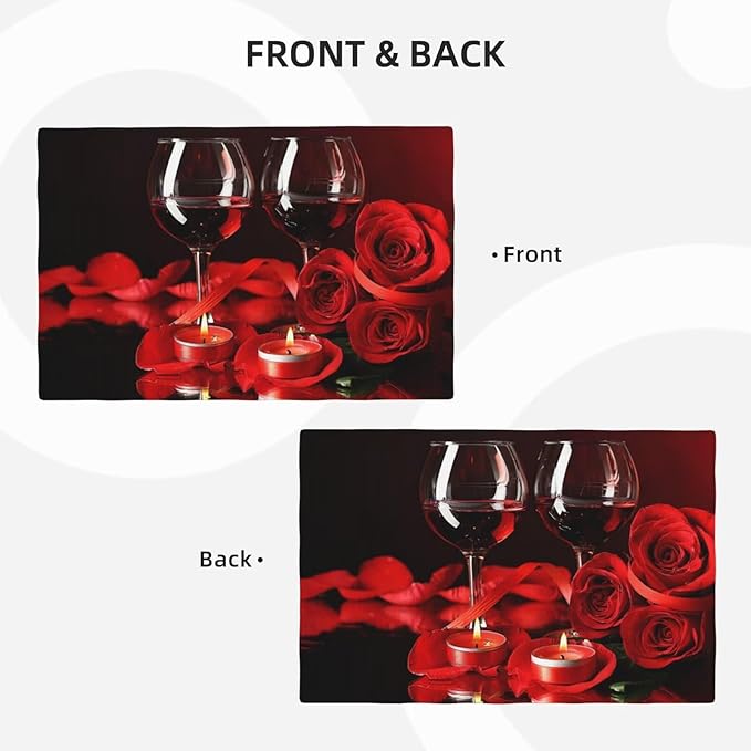 Red Rose Wine Linen Table Placemats Set of 4 Retro Romantic Placemat Indoor Outdoor Party Home Desktop Kitchen Dining Room Decoration 12x18 Inch