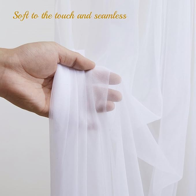 30x10ft White Tulle Backdrop Curtain with Lights String for Parites, Sheer Backdrop Curtains for Wedding Baby Shower Birthday Party Photo Shoot Decorations