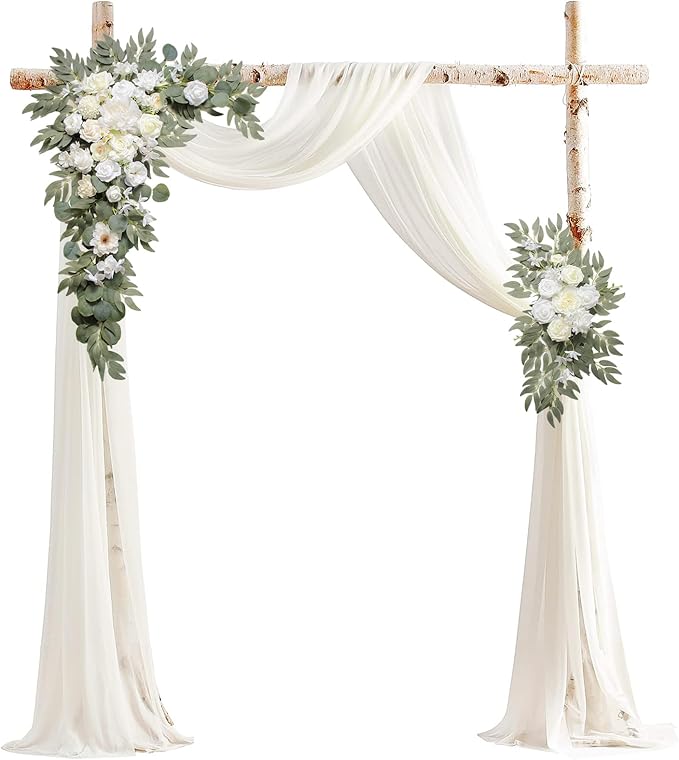 Arch Flowers with Drapes Kit (Pack of 3) for Wedding Ceremony Arbor and Reception Backdrop Decoration Wedding Welcome Signs Floral Birthday Party Decoration