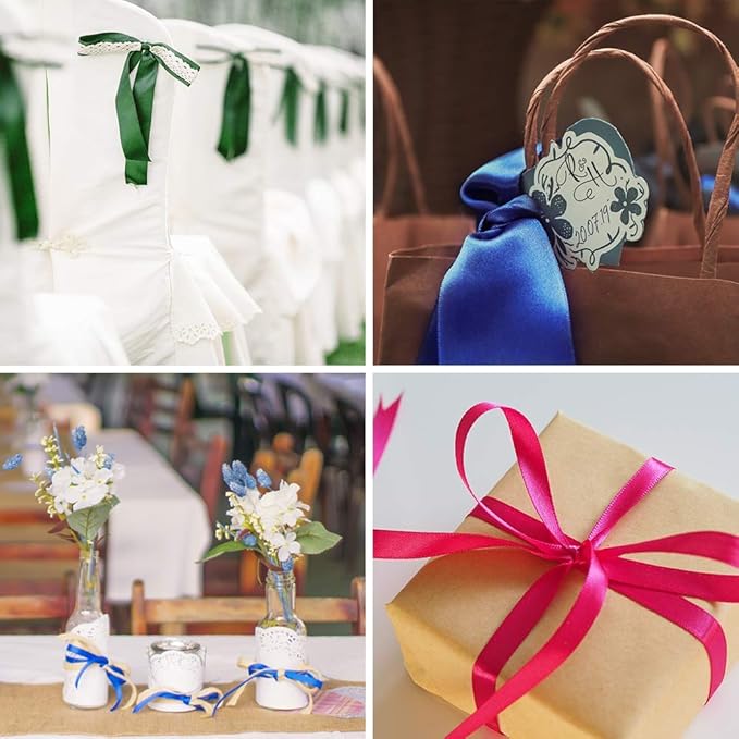 Double Face Ivory Satin Ribbon 5/8 inch X 50 Yards Polyester Ivory Ribbon for Gift Wrapping Very Suitable for Weddings Party Invitation Decorations and More