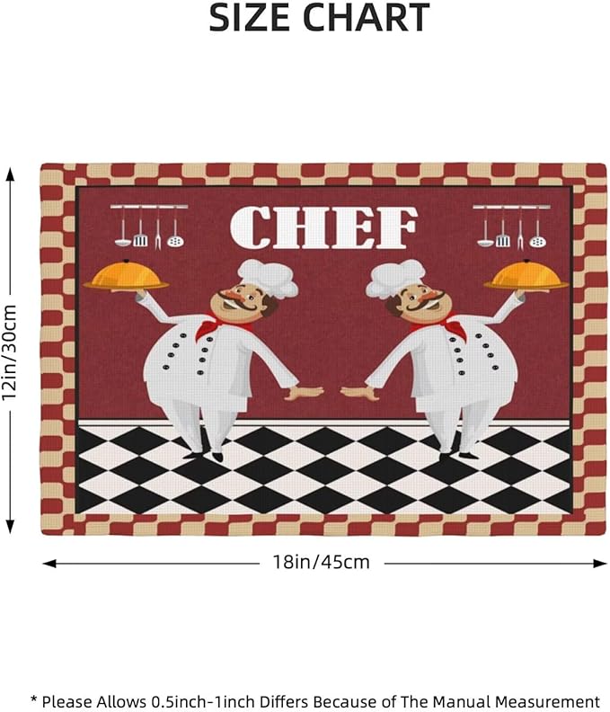 Chef Kitchen Linen Placemats Set of 4 Funny Fat Chef Red Plaid Placemats for Indoor Outdoor Party Home Desktop Dining Room Decor 12x18 Inch