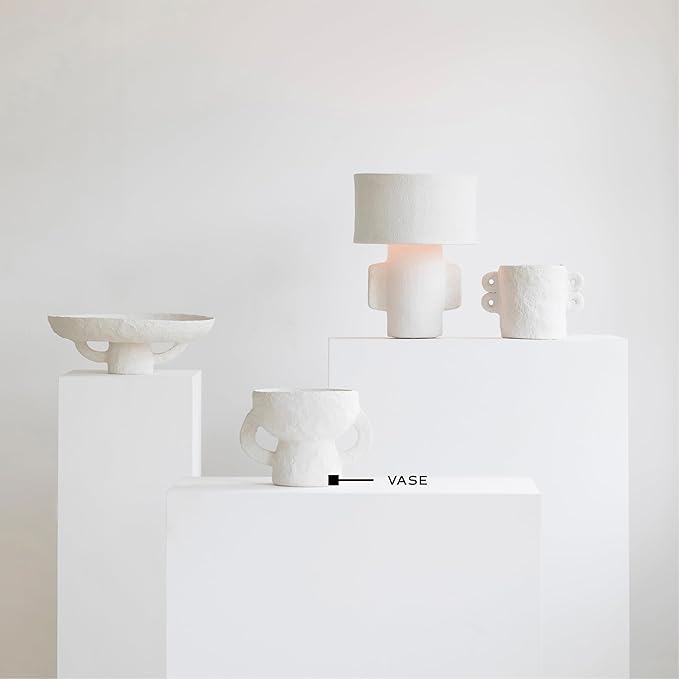 Serax Decorative Vase with Handles | Earth interior accessories by Marie Michielssen | White Paper Mache Home Decor Living Room on Coffee Table | Kitchen Decorations | Entryway Table Decor Shelf Pot S