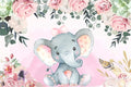 AOFOTO 12x8ft Pink Flowers Elephant Baby Shower Backdrop for Girl Sweet Floral Gender Reveal Background for Photography Kids Infant Birthday Party Banner Cake Table Decoration Photo Studio Props Vinyl