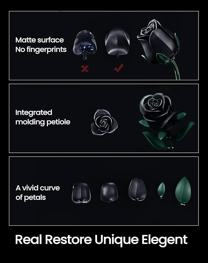 iATOM Black Rose Bouquet Building Set, Gothic Artificial Flowers Botanical Collection Kit for Adults for Home Office Table Centerpiece Retro Decor - IA11001