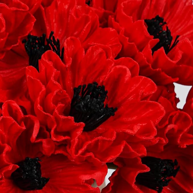 Melorca&Guilla Artificial Flowers,24Pcs 13.5inch Red Poppy Fake Flowers,Real Touch Faux Flowers, Spring Décor Fake Silk Flowers for Wedding Kitchen Shop Office Home Décor (24, Red Cornpoppy)
