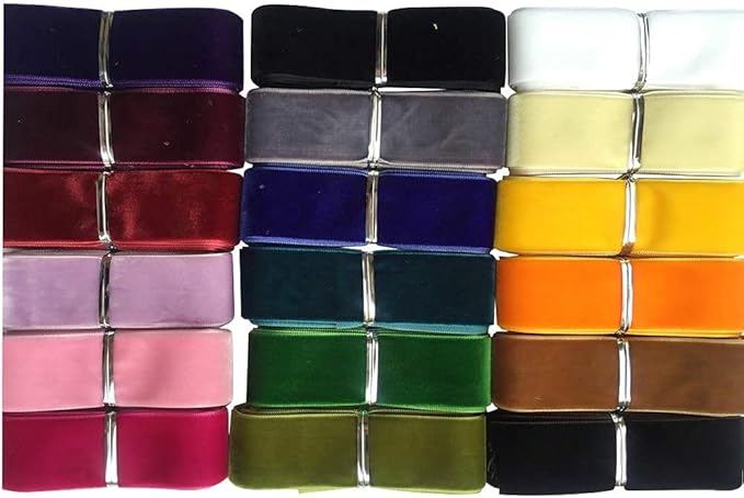 Chenkou Craft 30 Yards 1" (25mm) Velvet Ribbon Total 30 Colors Assorted Lots Bulk (Multicolored, 1"(25mm))