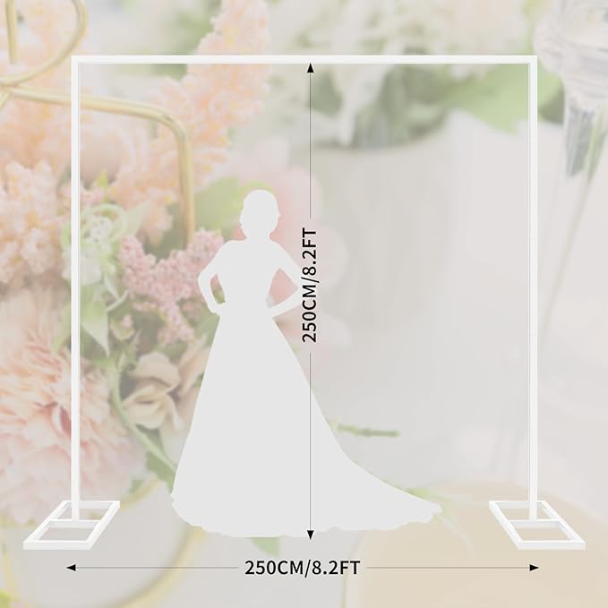 8.2FT White Metal Wedding Arches for Ceremony Square Balloon Arch Stand Rectangular Backdrop Stand for Anniversary Birthday Party Bridal Shower Home Indoor Outdoor Decoration