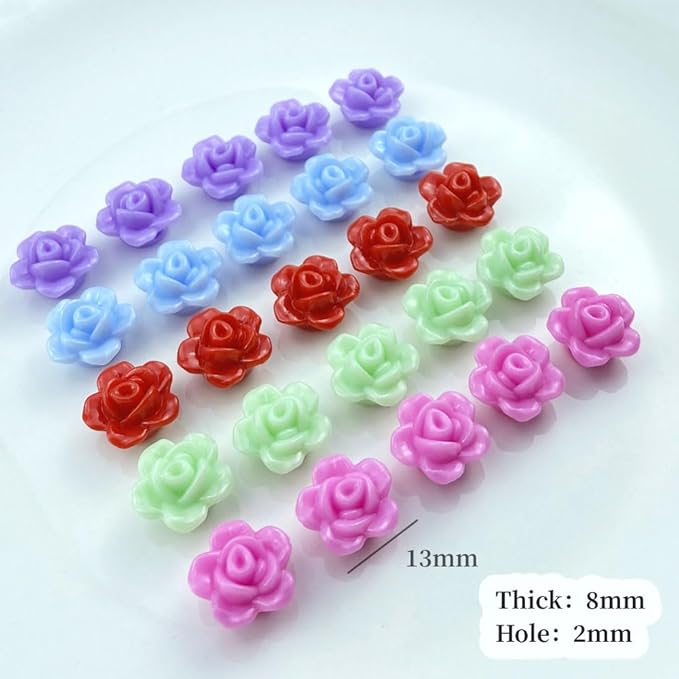 200pcs Acrylic Rose Flower Beads Candy Color Flat Back Spacer Beads Loose Pastel Colorful Decor for DIY Crafts Jewelry Making Bracelet Necklace Earrings(White)