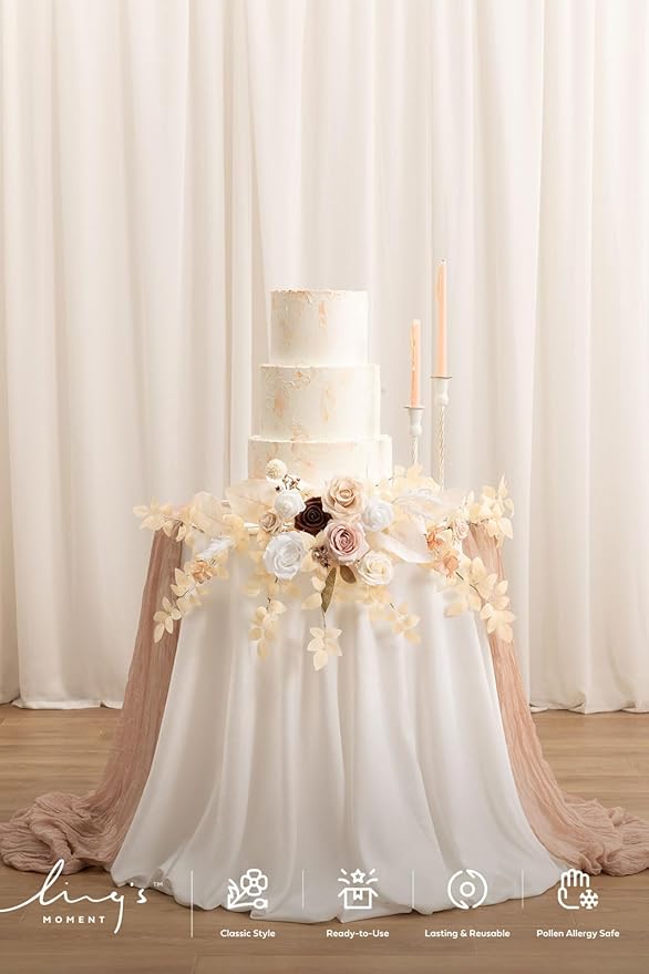 Ling's Moment Wedding Artificial Welcome Sign Flowers Swag Arch Floral Garland Decorations White Beige Pink Ceremony Reception Entrance Entryway Party Banquets Easel Wall Home Outdoor(NOT Include Sign