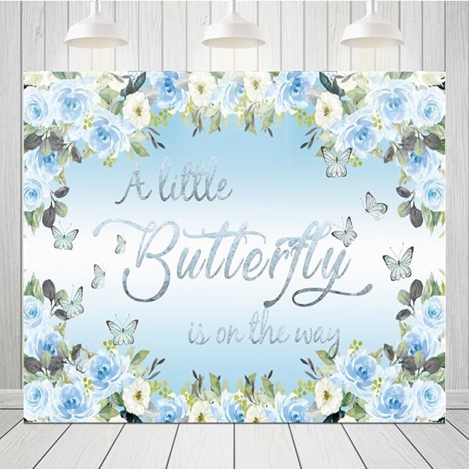 Butterfly Baby Shower Decoration for Boy Backdrop 10x8ft A Little Butterfly is on The Way Boho Blue Floral Photography Background Flowers Butterfly Themed Baby Shower Party Decorations Supplies