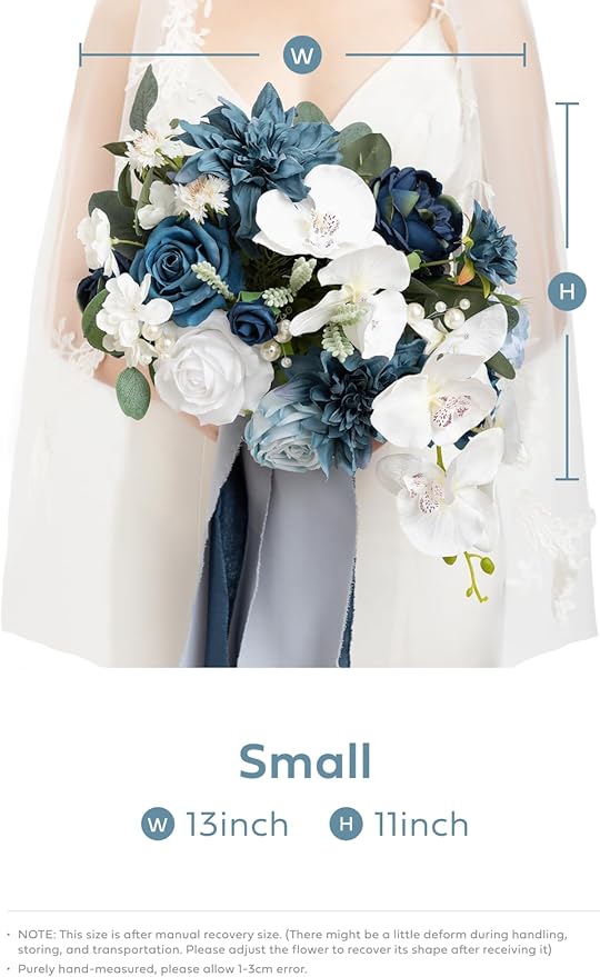 Ling's moment Navy Blue Bridal Bouquet, 13 Inch Wedding Bouquets for Bride, Silk Free Form Bridal Bouquets for Wedding, Ceremony, Anniversary, etc.