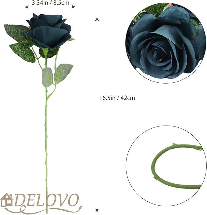 52pcs Emerald Green Roses Artificial Flowers Fake Flowers Silk Roses with Stems for DIY Wedding Bouquets Bridal Shower Centerpieces Arrangements Party Decorations