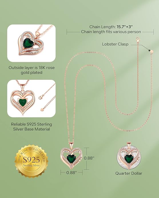 S925 Sterling Silver Necklace for Women, Wife Jewelry Rose Gold, Mom Birthday Valentines Mothers Day Gifts, Girlfriend Necklaces, Daughter Heart Jewel, Anniversary for Her
