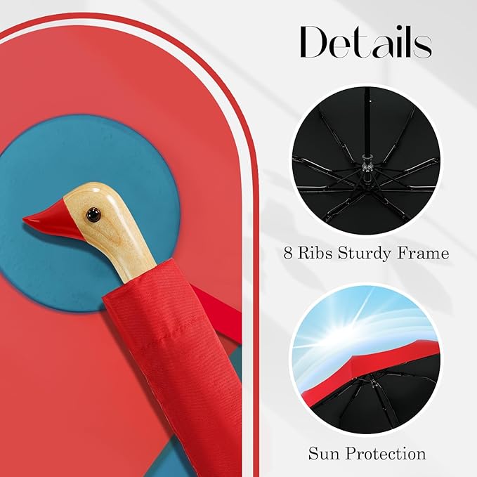 Cute Duck Handle Umbrella - Compact Travel Yellow Duck Head Umbrella for Adults and Girls