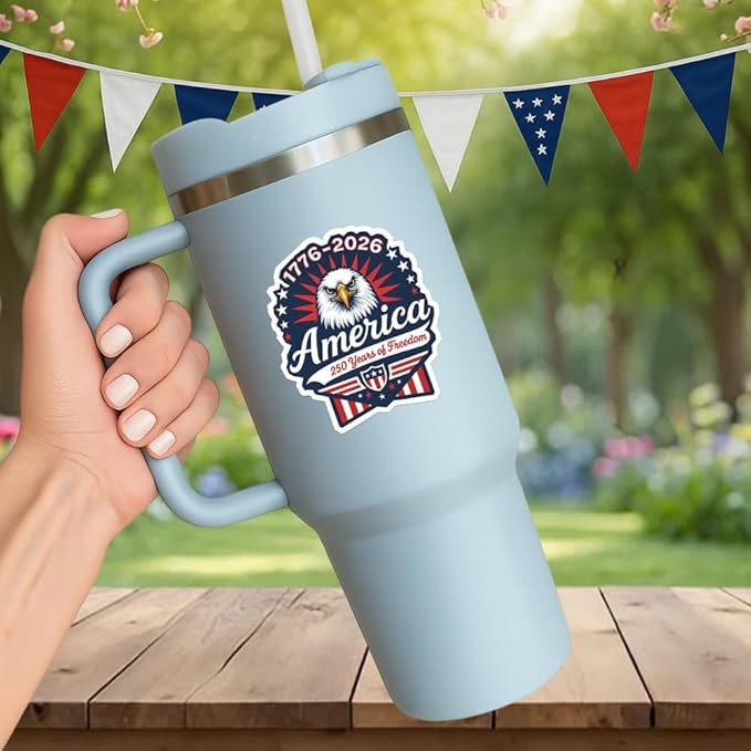 HANDICHI Design 5-Pack 3 Inch USA 250th Anniversary Stickers – Bald Eagle “250 Years of Freedom” Patriotic Vinyl Decals 1776-2026 for Cars, Laptops & Scrapbooks