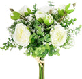 DEEMEI Artificial Babys Breath Flowers Silk White Peony Roses Eucalyptus Leaves Wedding Bridal Bouquets for Table Centerpieces (2 Bundles)